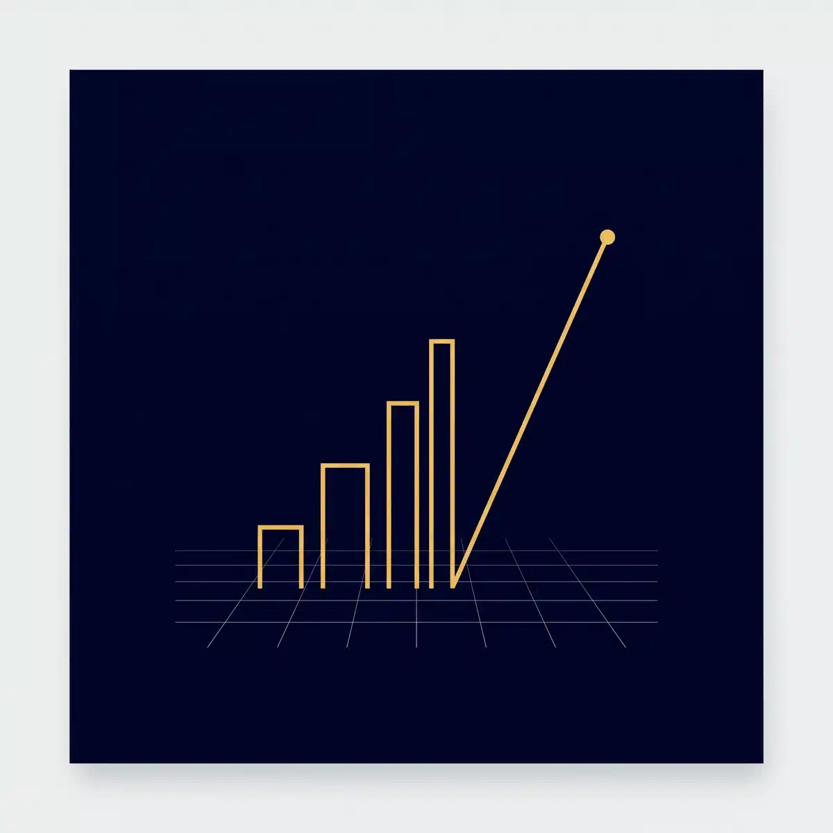 Marketing KPI-k mérése: emelkedő arany oszlopok és trendvonal a marketingstratégia havi riportjában